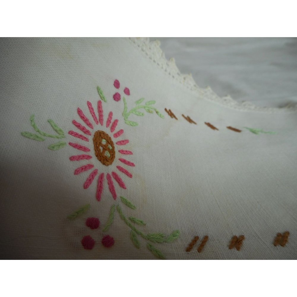 Vintage Pink Floral handmade embroidered oval Lace Dresser scarf 15.5 x 5 Estate - Picture 5 of 7